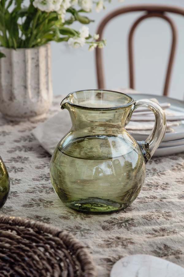 Villa Lua Handblown Bola Pitcher - Olive Green Villa Lua Handblown Bola Pitcher - Olive Green