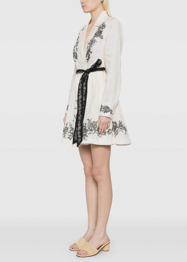 Zimmermann Cream Floral Shirt Mini Dress | Garmentory