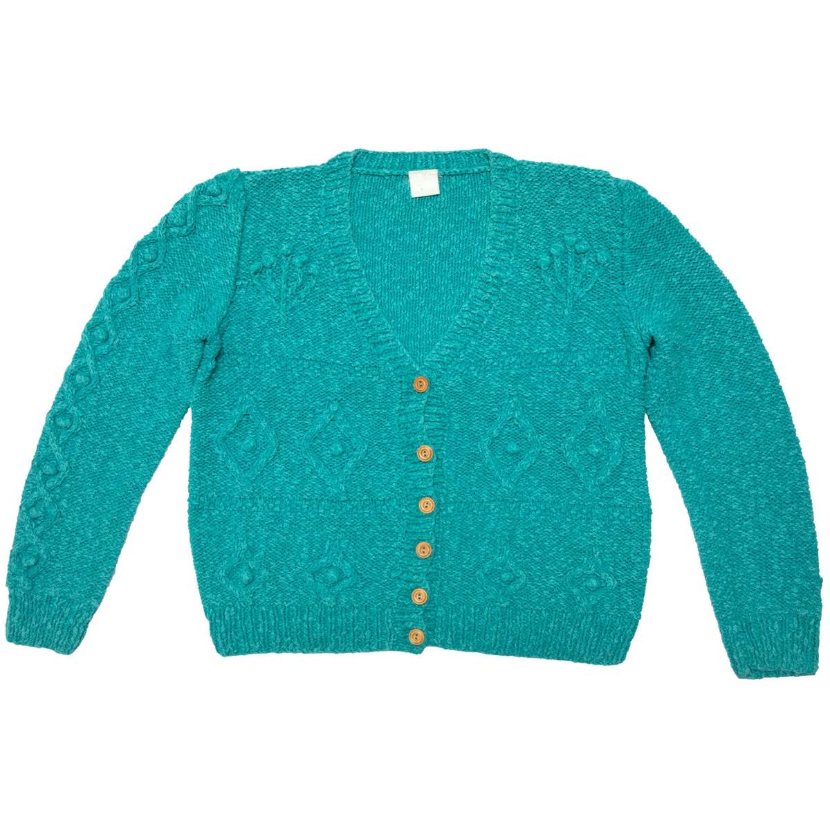 Sundazed Sculptural Cablework Menorah Motif Cardigan - Green - Image 1 of 7