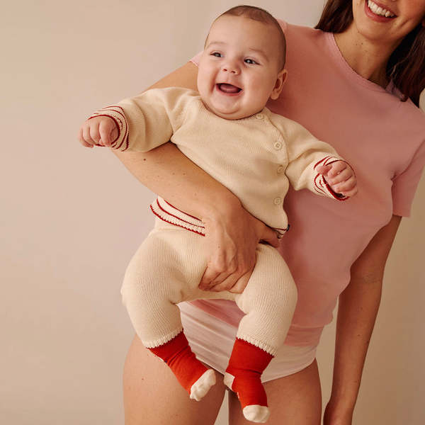 KIDS Petit Bateau Two Piece Set - Cream/Red Stripes