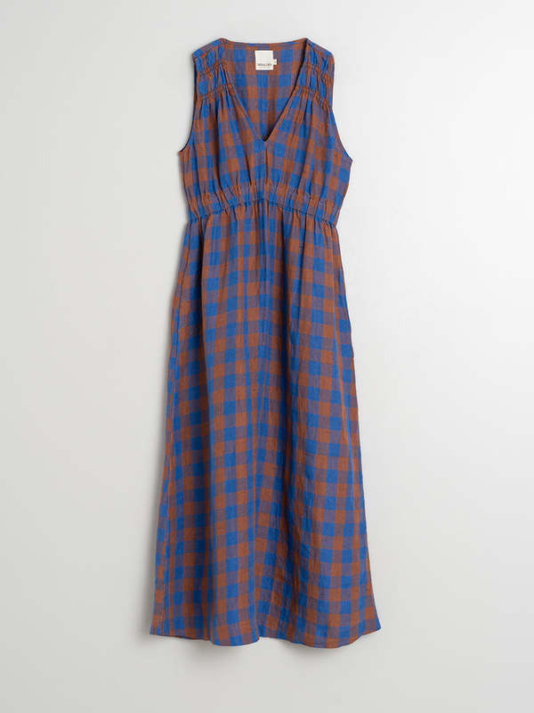 brown and blue plaid dress Rihoas Plaid Lapel Pleated Mini Dress for Women, Brown / M main image 0