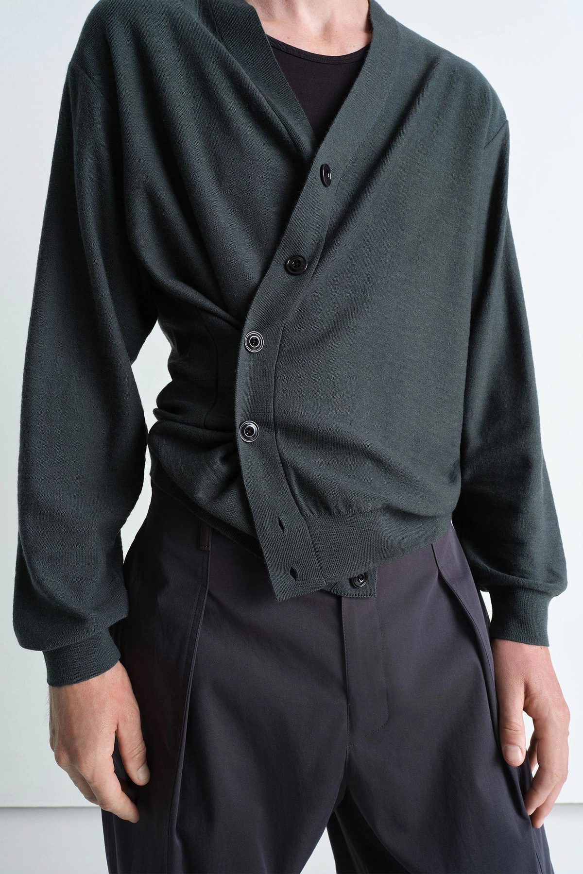 Lemaire Relaxed Twisted Cardigan - Carbon | Garmentory