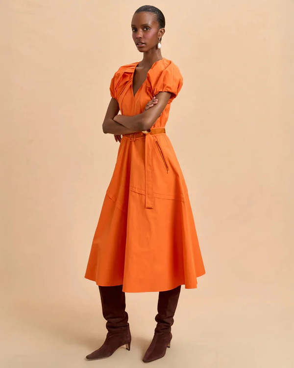 la ligne orange dress La Ligne Cruz Shirred Cotton-Sateen Midi Dress In Orange - 60% Off