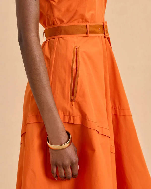 la ligne orange dress Pleated Silk-satin Midi Dress