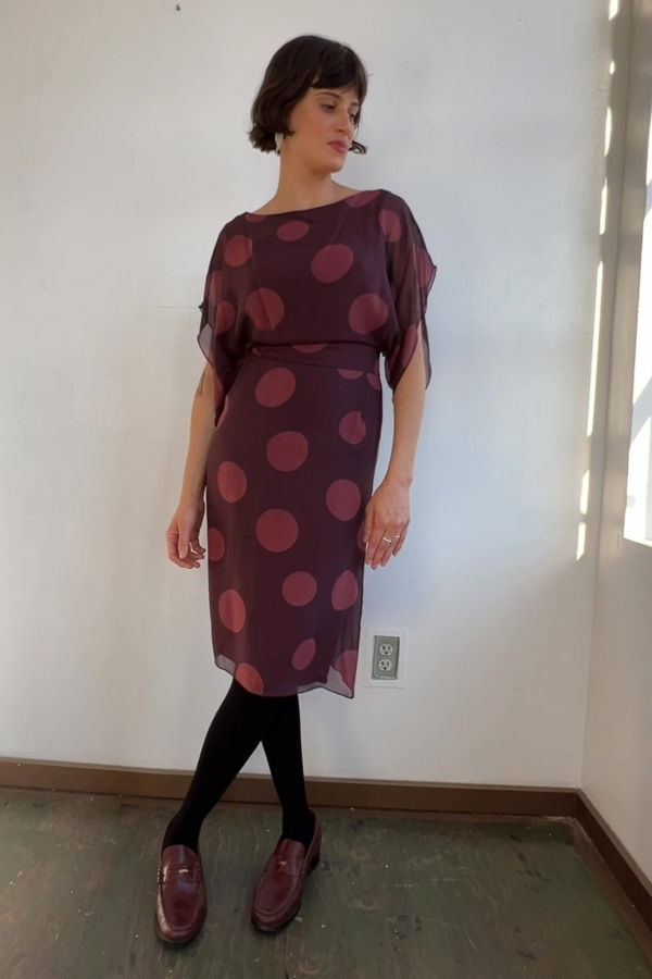 Vintage Genny Currant Silk Dot Print Dress