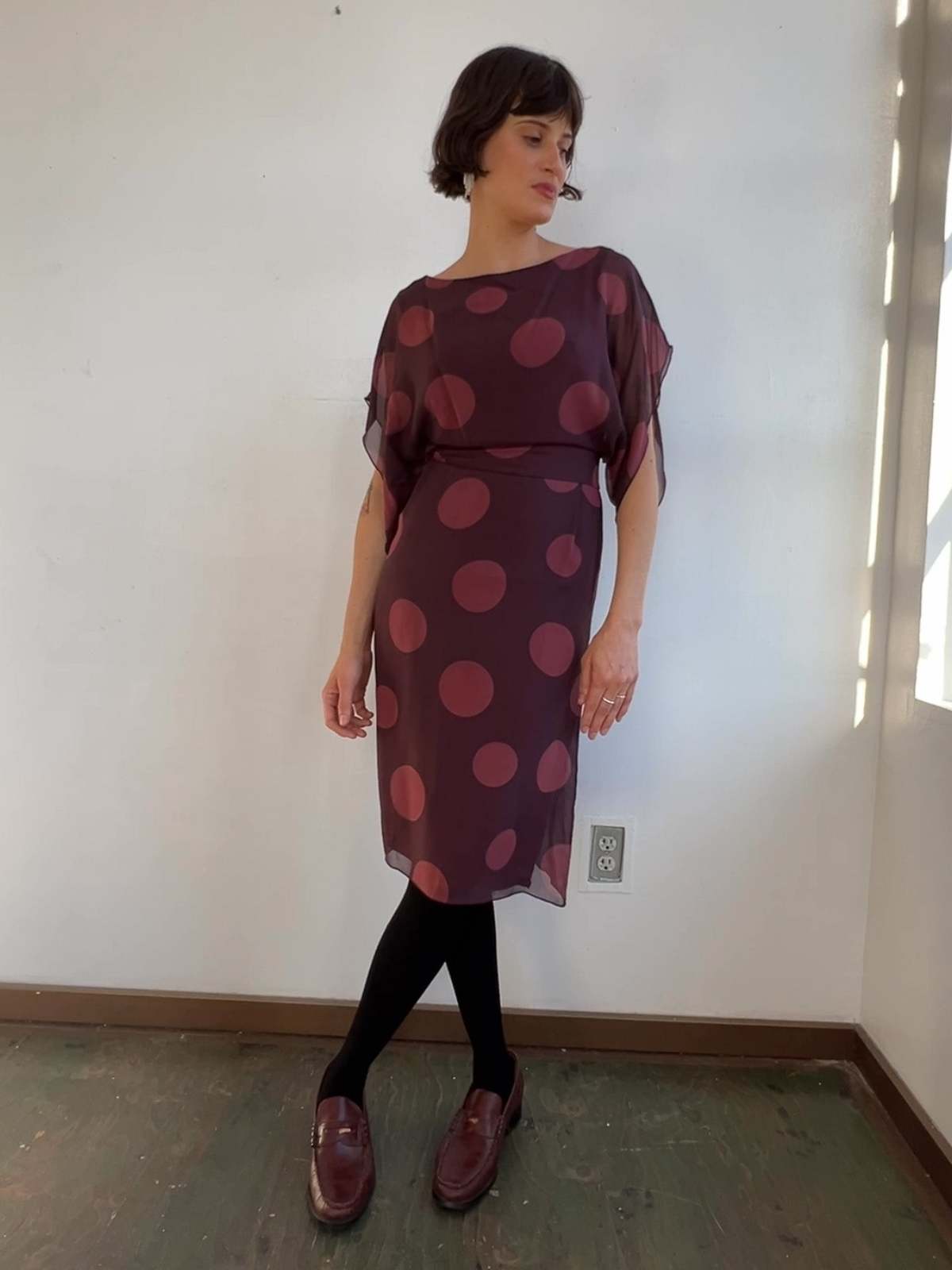 Vintage Genny Currant Silk Dot Print Dress - Image 1 of 4