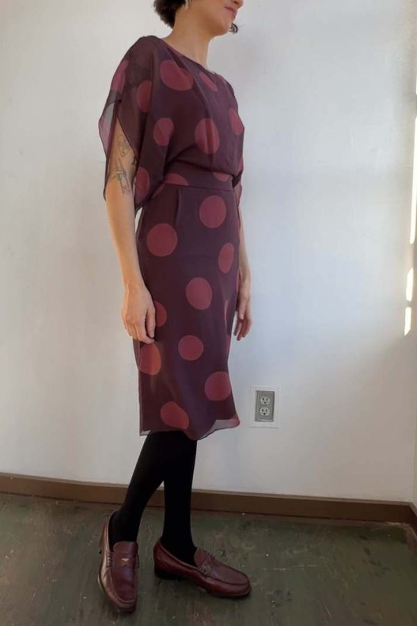 Vintage Genny Currant Silk Dot Print Dress