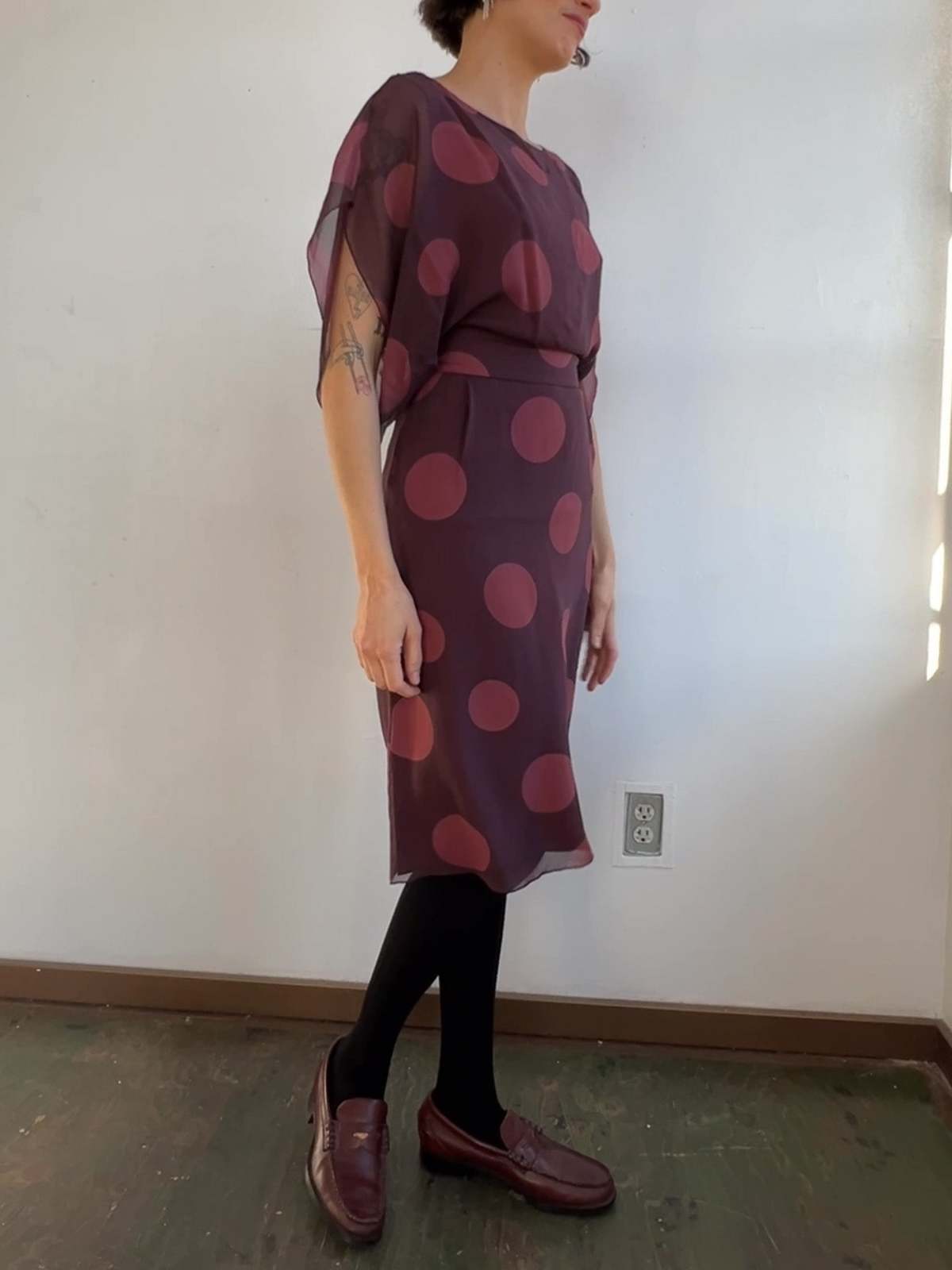 Vintage Genny Currant Silk Dot Print Dress - Image 2 of 4