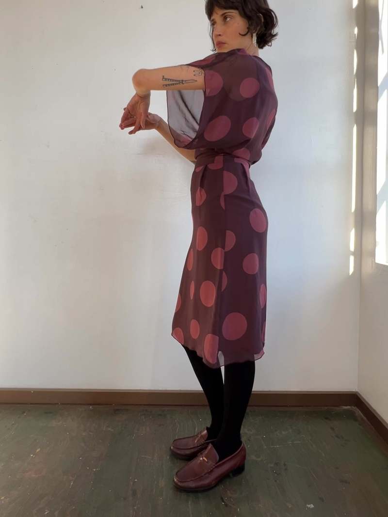 Vintage Genny Currant Silk Dot Print Dress