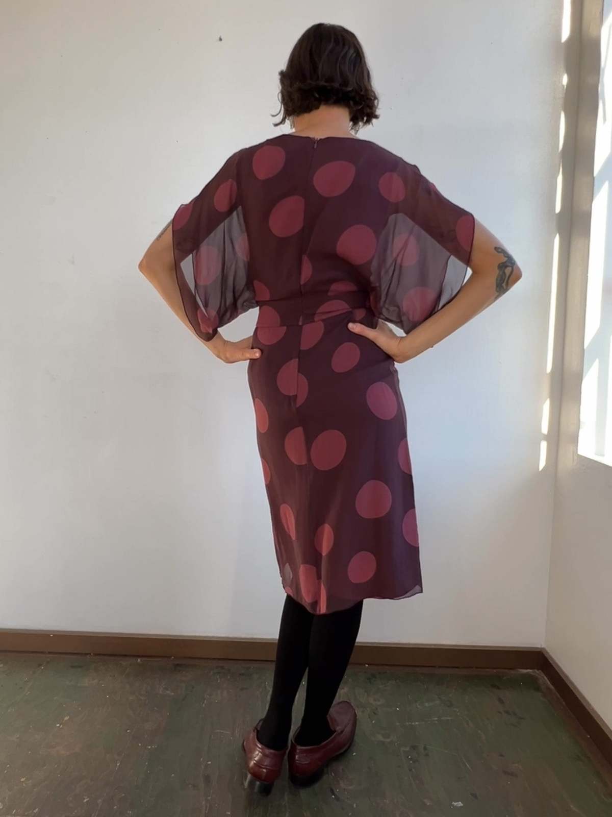Vintage Genny Currant Silk Dot Print Dress - Image 4 of 4