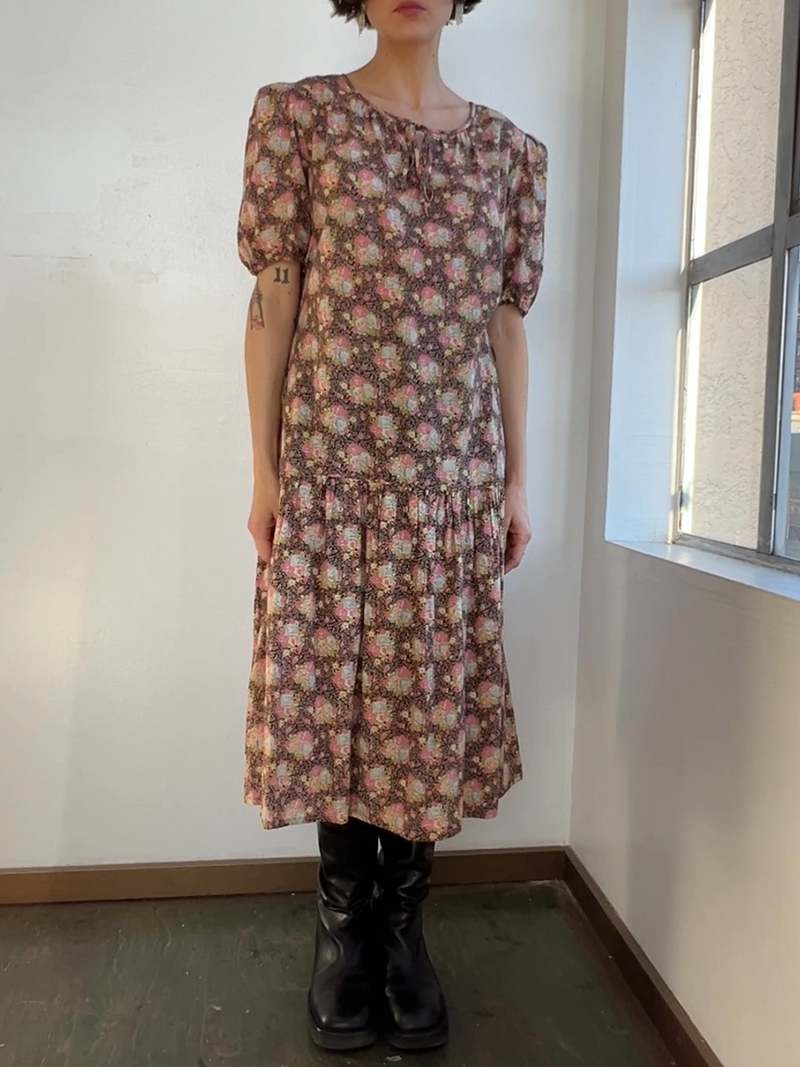 Vintage Chocolate Flora Dress - Brown