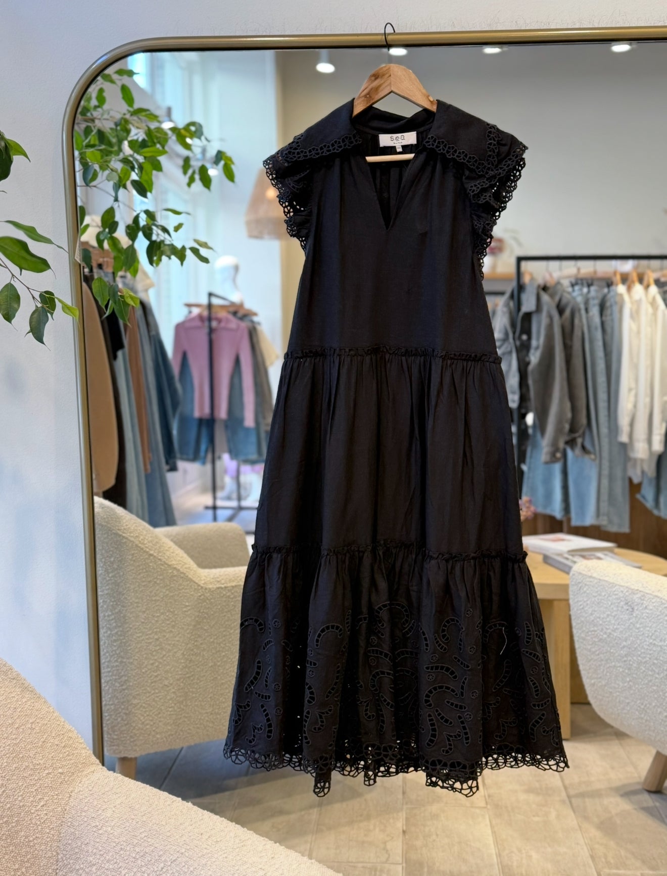 sea marja shirt dress SEA Marja Embroidered Shirt Dress In Black