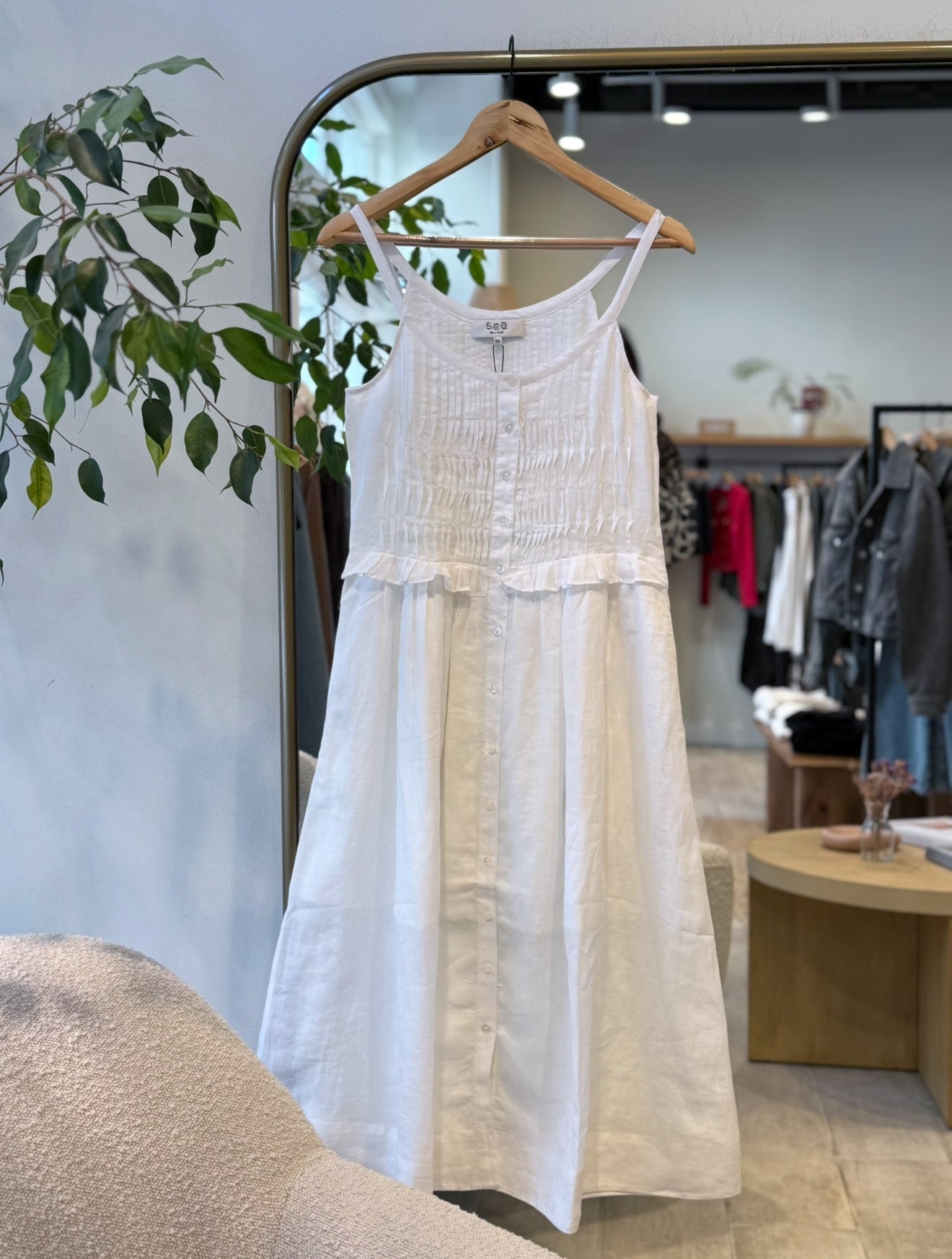 【Sea】Zora Solid Button Down Dress ワンピース Pearl Zora Solid Tank Button Down Dress | Sea New York