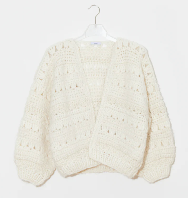 Maiami Alpaca Crochet Bomber Cardigan - Creme