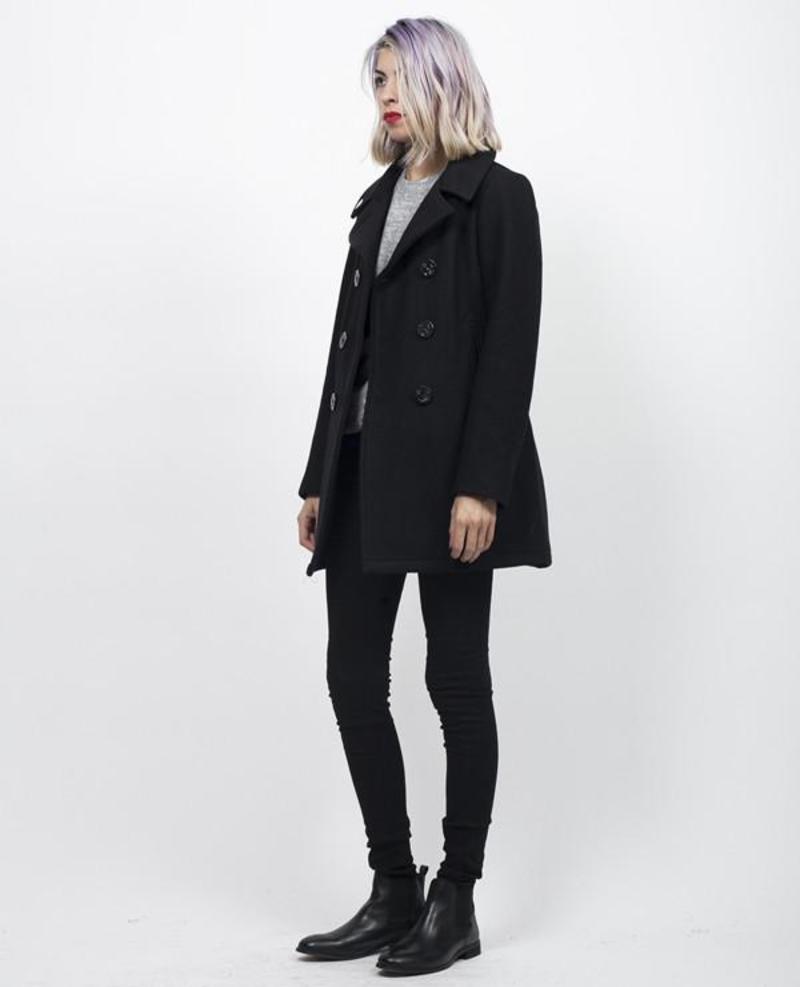 未使用　FIDELITY WOMENS SHORT 4B PEACOAT M Pea Coat Womens 16 Black FIDELITY OUTERWEAR Wool Peacoat