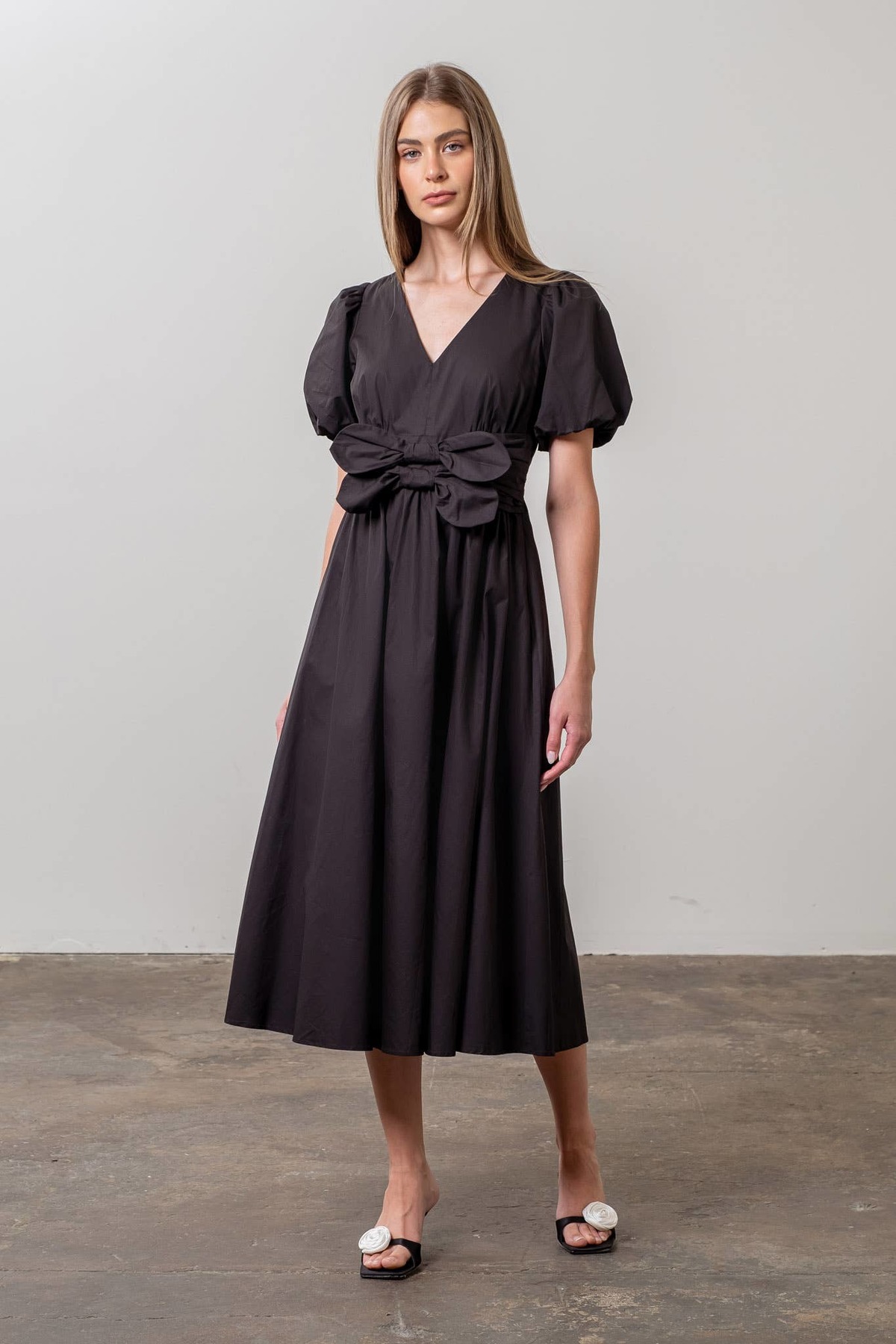 moon river black dress Moon River Black Flutter Sleeve Midi Dress Black / S