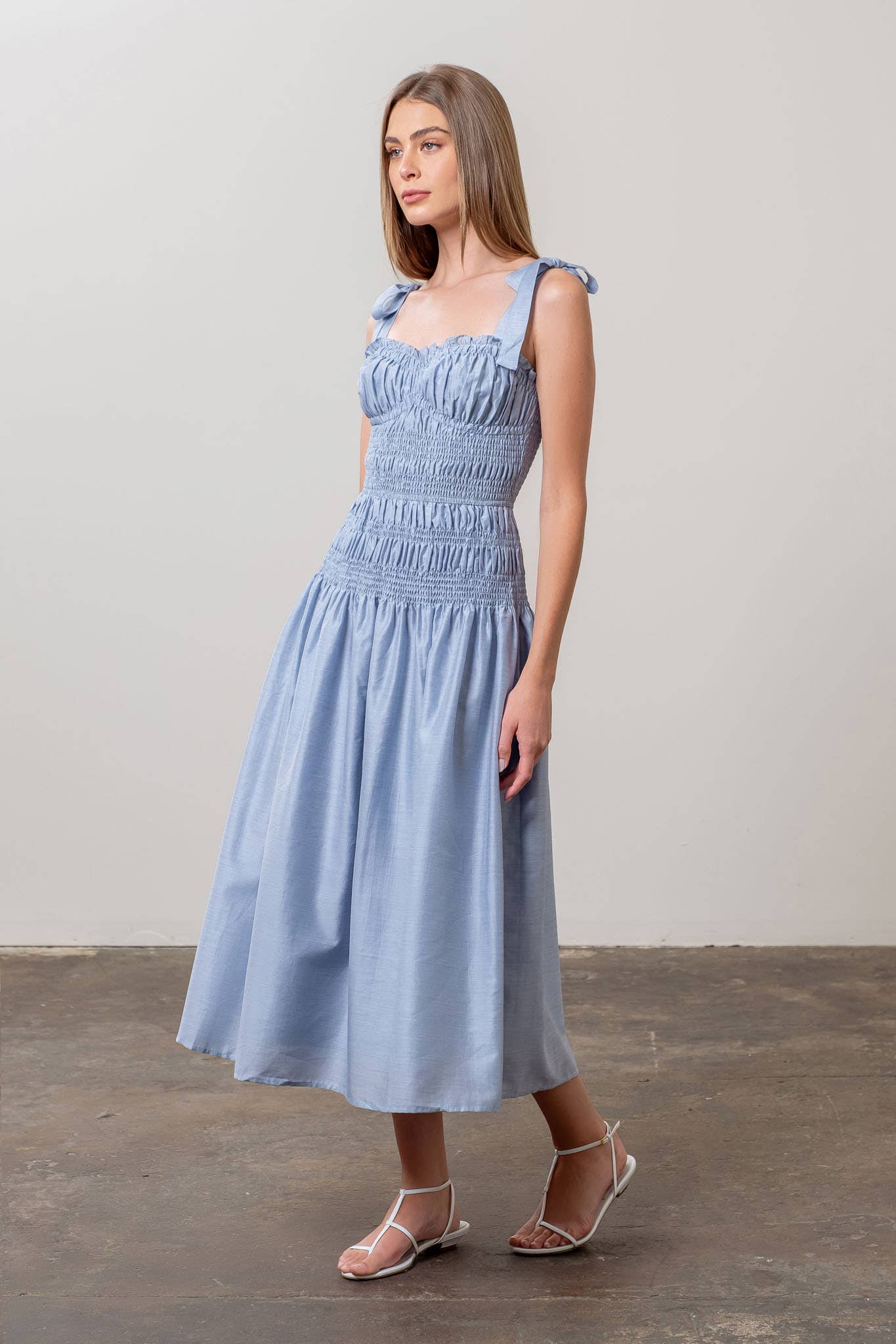 reema ruffle midi dress Arrabel Tiered Ruffle Asymmetric Midi Dress White