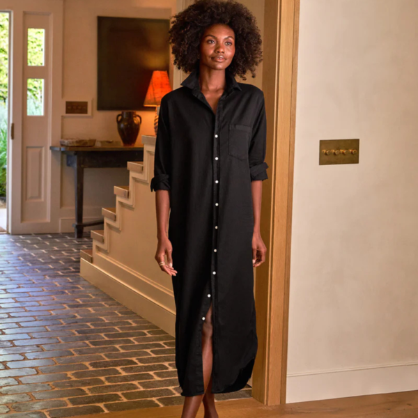 chinese dress ladies FRANK AND EILEEN - RORY MAXI SHIRTDRESS IN VINTAGE STONEASH DENIM