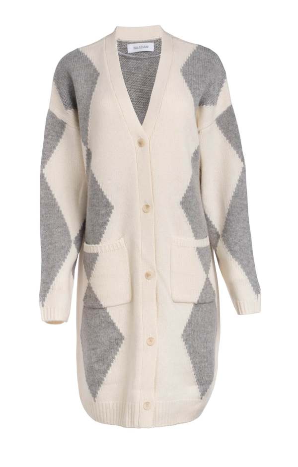 Naadam Luxe Cashmino Diamond Intarsia Kilo Coat - Cement Combo