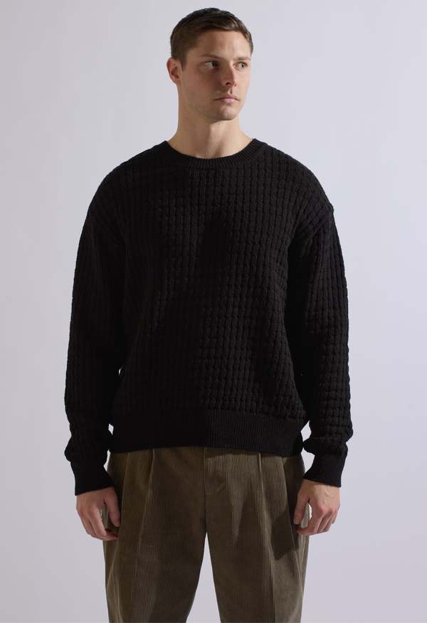 The NKC Store Merino Cable Knit Crew - Black