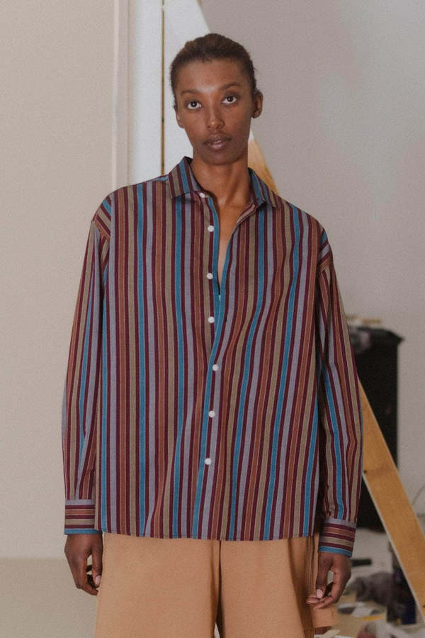 Baserange Claude Shirt - Maroon Multi Stripe | Garmentory