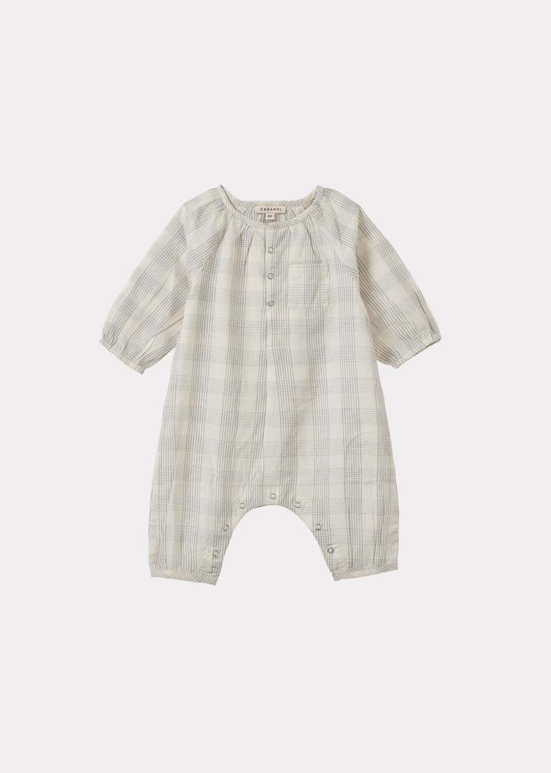 KIDS Caramel Populus Baby Romper - White / Black Check KIDS Caramel Populus Baby Romper - White / Black Check