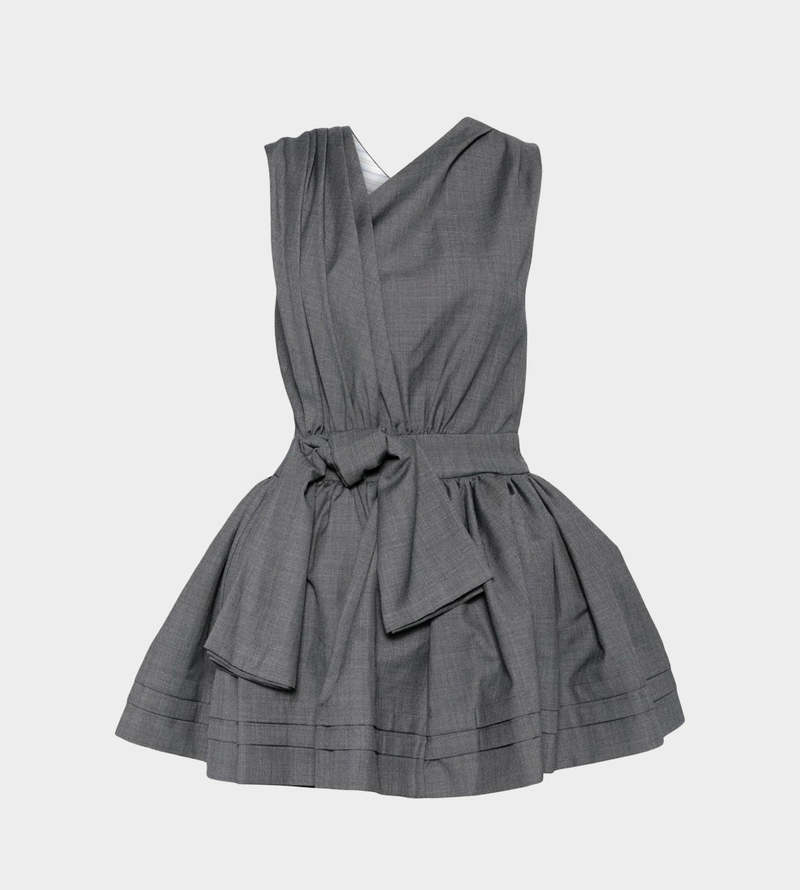 ワンピース AM1397 Chuchu pleats ribbon dress Gray eclair_pleated_tulle_bodice_ri