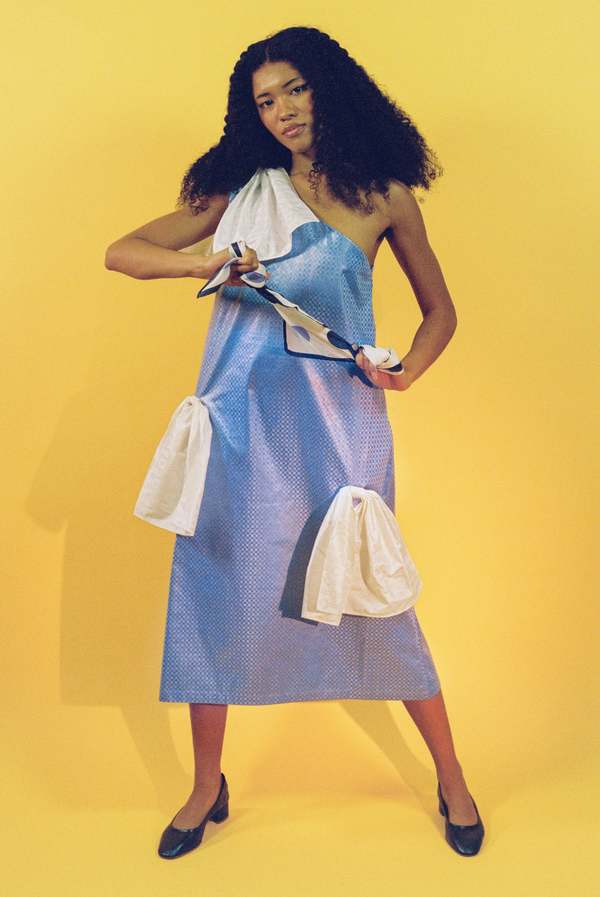 Super Yaya Nara Asymmetrical Dress Violet and White on Garmentory