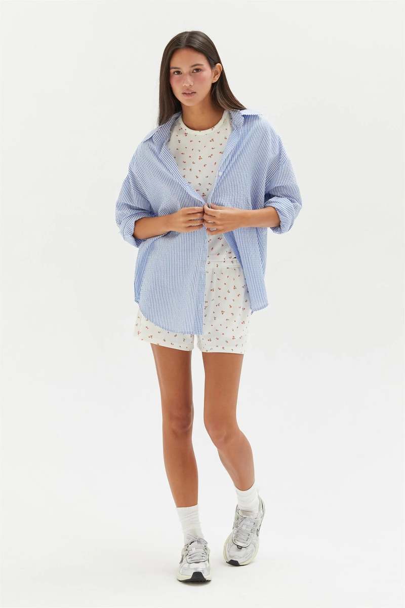 Azalea Edie Buttondown Shirt - Slate Blue