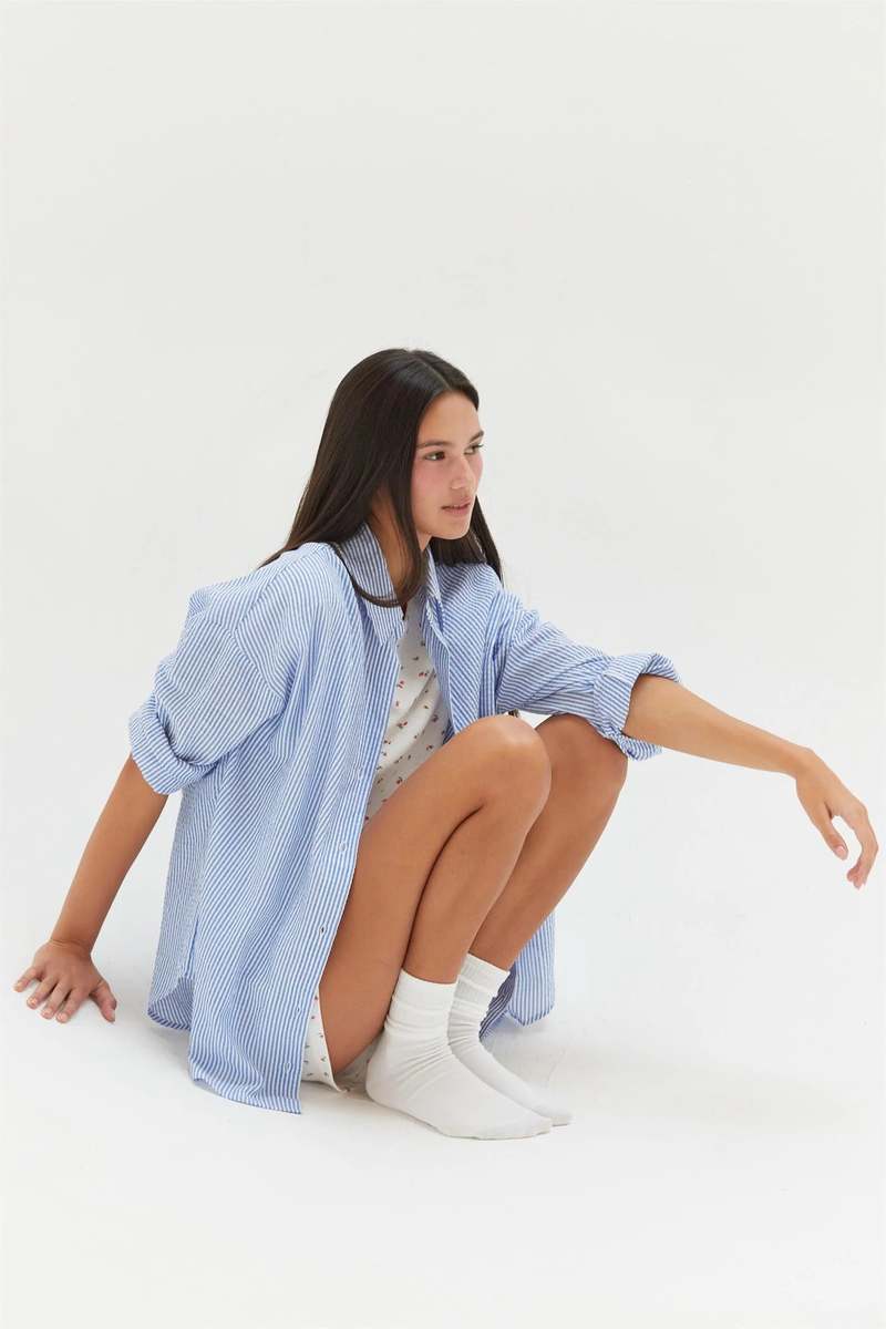 Azalea Edie Buttondown Shirt - Slate Blue