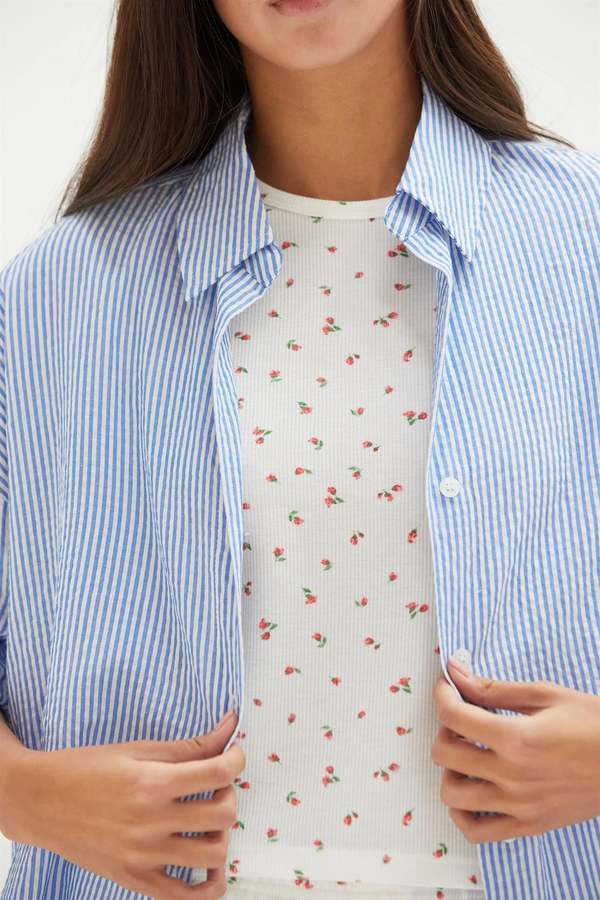 Azalea Edie Buttondown Shirt - Slate Blue