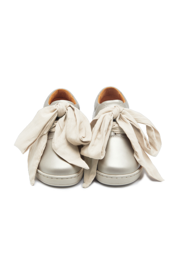 Donsje Emilia Organza Sneakers - Off White Metallic Leather