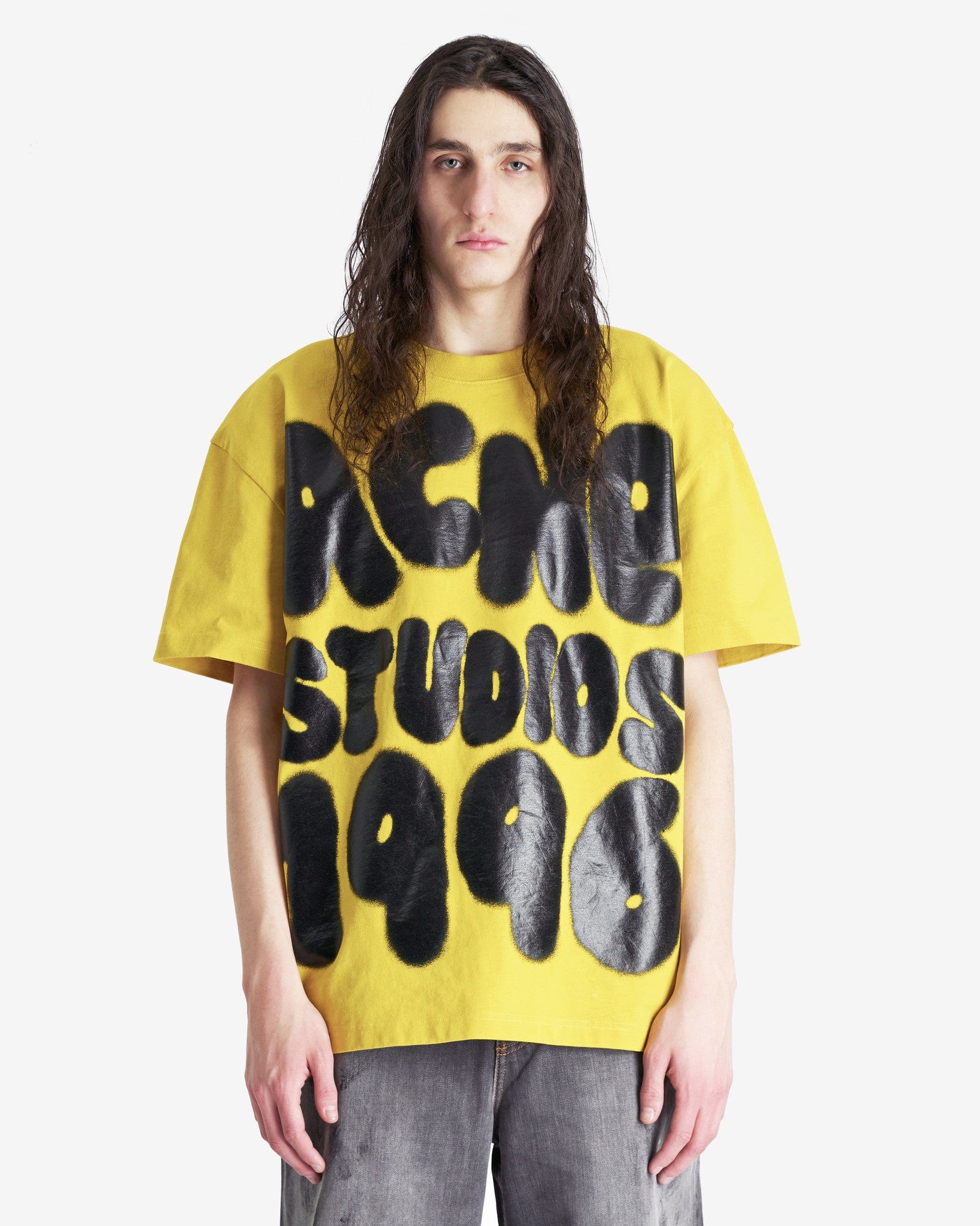 Acne Studios Spray Paint Logo T-Shirt - Mustard Yellow | Garmentory