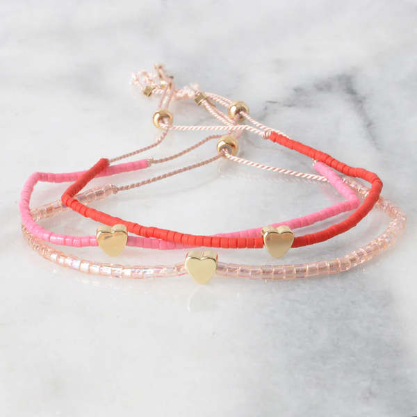 Libby and Smee Beaded Valentine Heart String Bracelet - Blush Sparkles