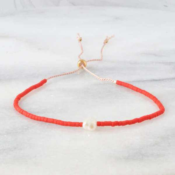 Libby and Smee Pearl String Bracelet - Lipstick Red