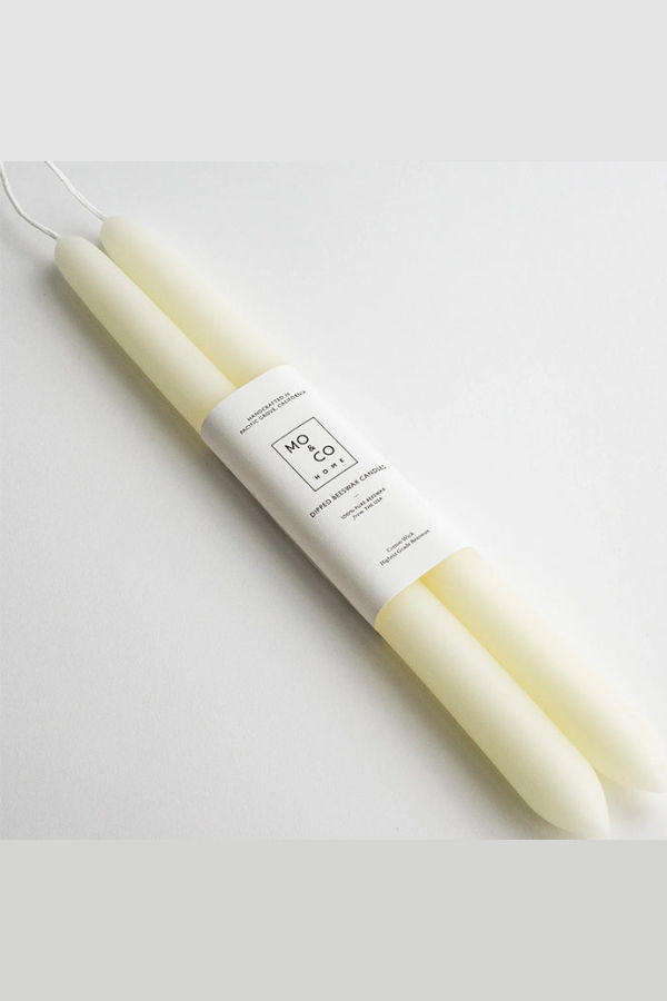 Mo&Co Home Dipped Beeswax Taper Candles - Natural White