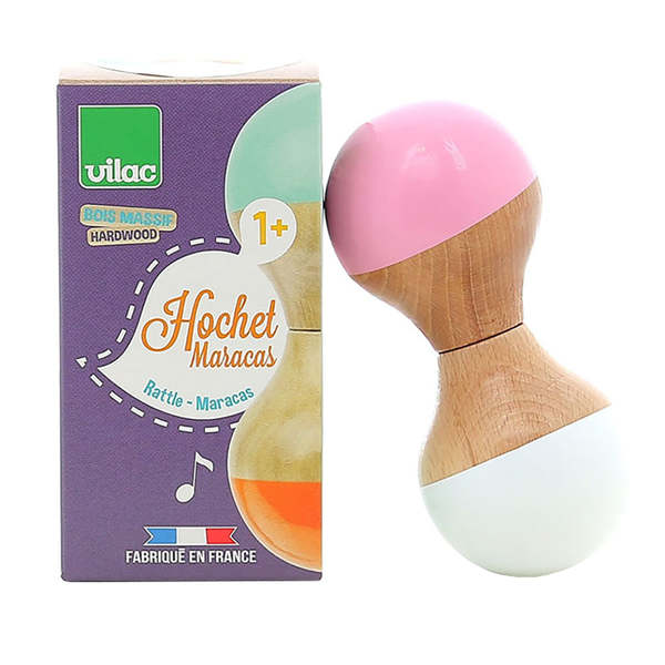 Vilac Wooden Maraca Rattle - White and Pink | Garmentory Vilac Wooden Maraca Rattle - White and Pink | Garmentory