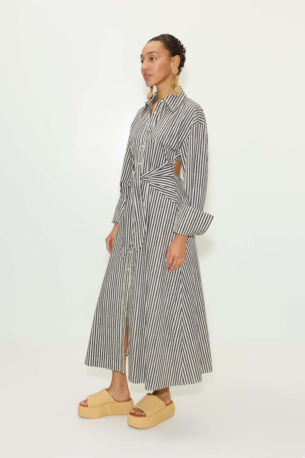 SIMONMILLER Loch Poplin Maxi Dress - Black/Rice Flour Stripe