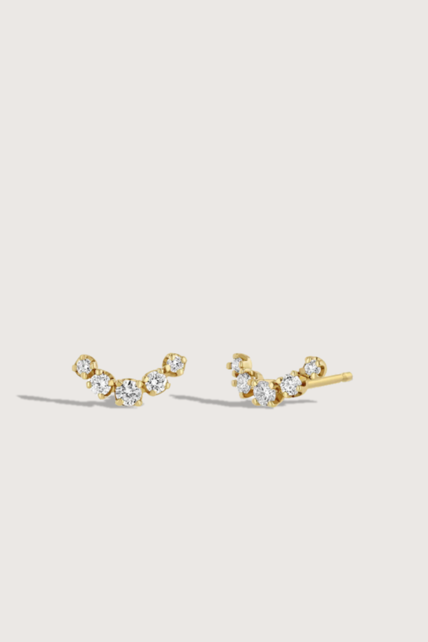 Zoe Chicco 5 Graduated Prong Diamond Curved Bar Studs - Yellow Gold