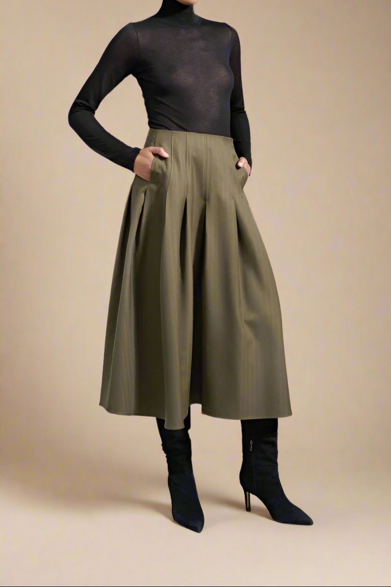 Kallmeyer Dakota Pleated Skirt - Dark Olive | Garmentory