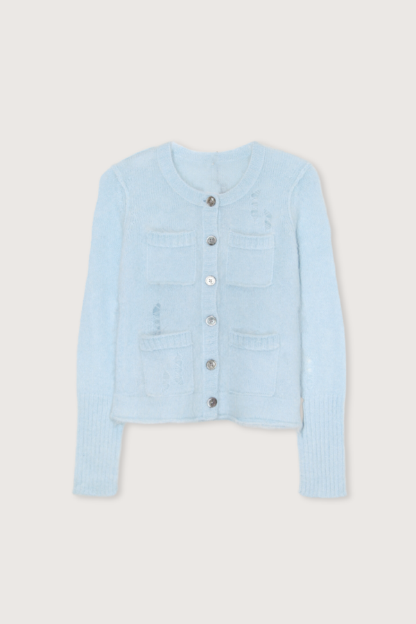 R13 Elongated Shrunken Crew Cardigan - Light Blue