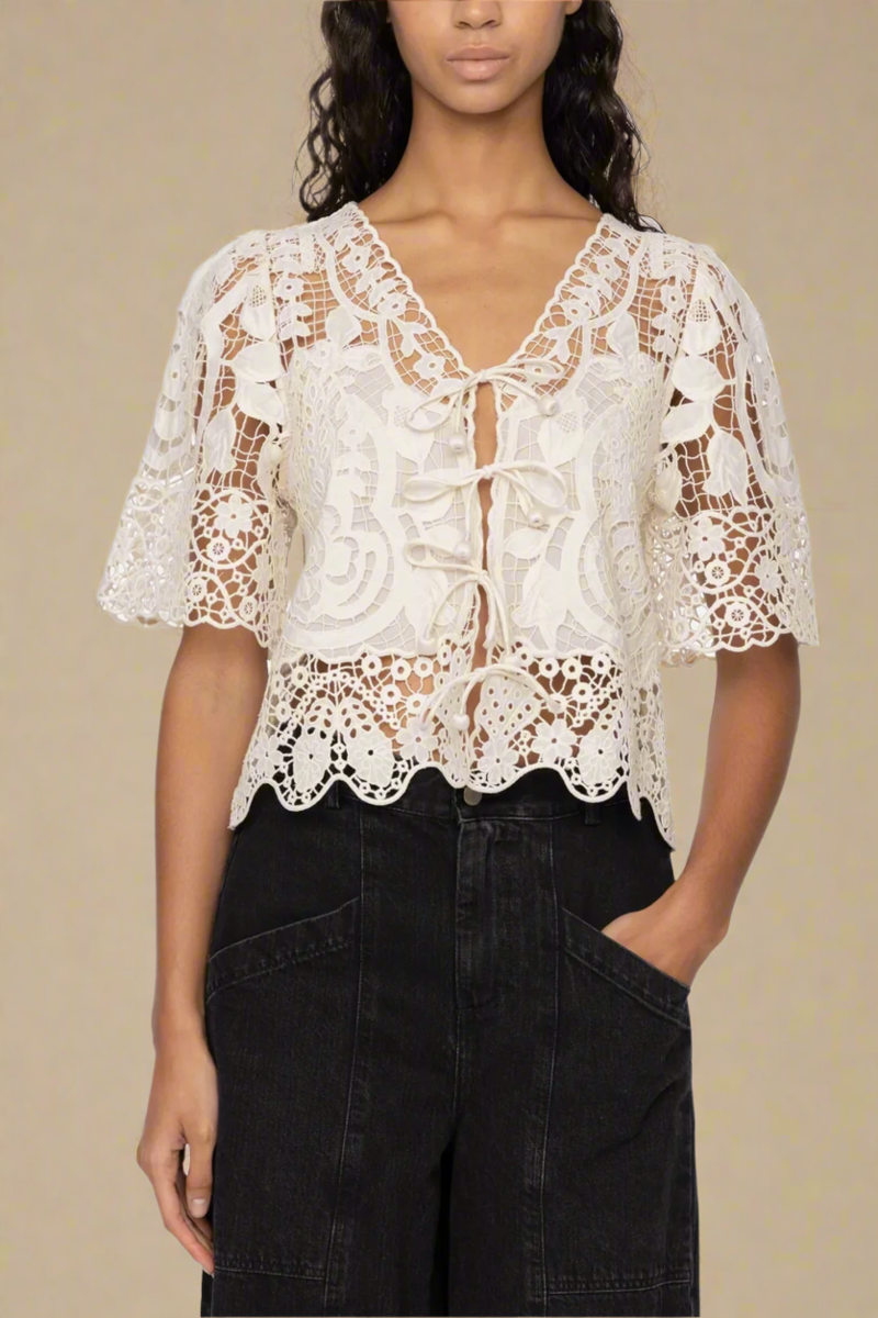 Tシャツ・カットソー Sea NEW YORK SS25 GIANNA LACE L/SLV TOP (D1) (RS25029 BONE) Gianna Top – Sea, New York