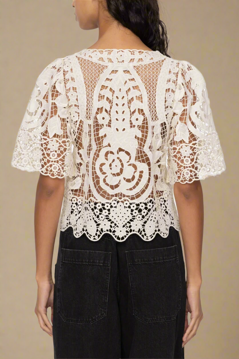 Tシャツ・カットソー Sea NEW YORK SS25 GIANNA LACE L/SLV TOP (D1) (RS25029 BONE) セール】Sea New York/シー ニューヨークGIANNA LACE TIE FRONT