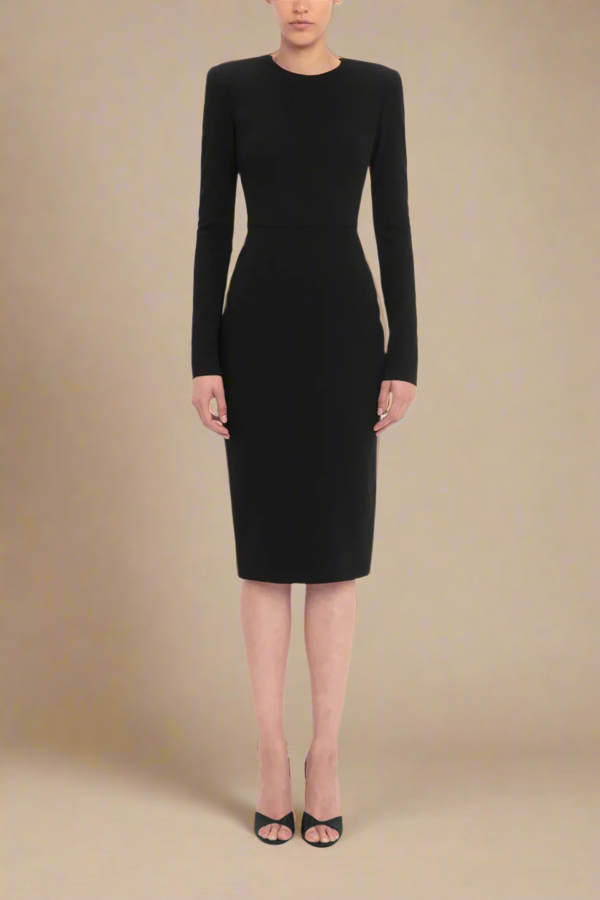 knee length dresses for ladies Long Sleeve Crewneck T-Shirt Dress L / Black main image 1