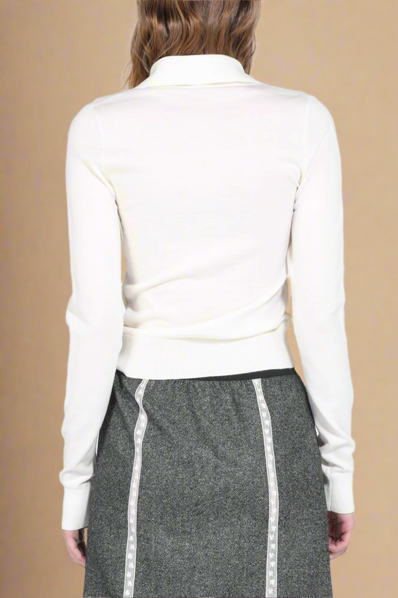 No. 21 Ruffle Front L/S Top Cardi Top - Ecru