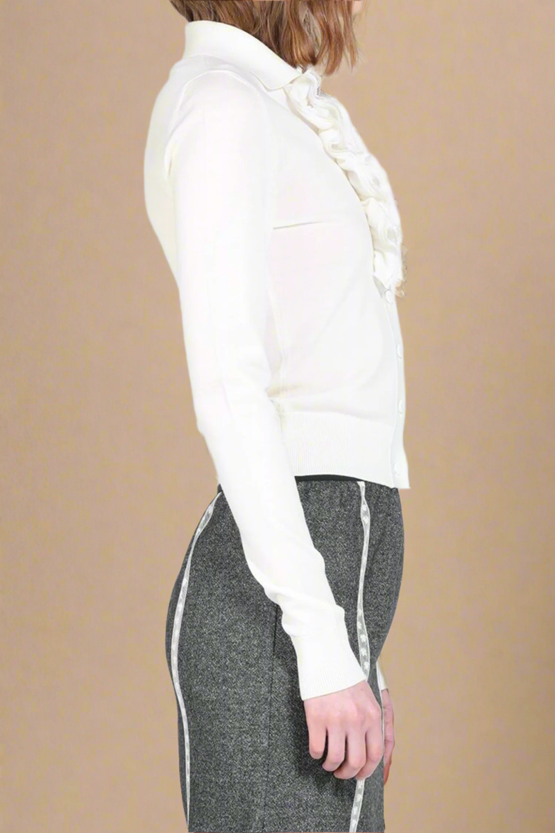 No. 21 Ruffle Front L/S Top Cardi Top - Ecru