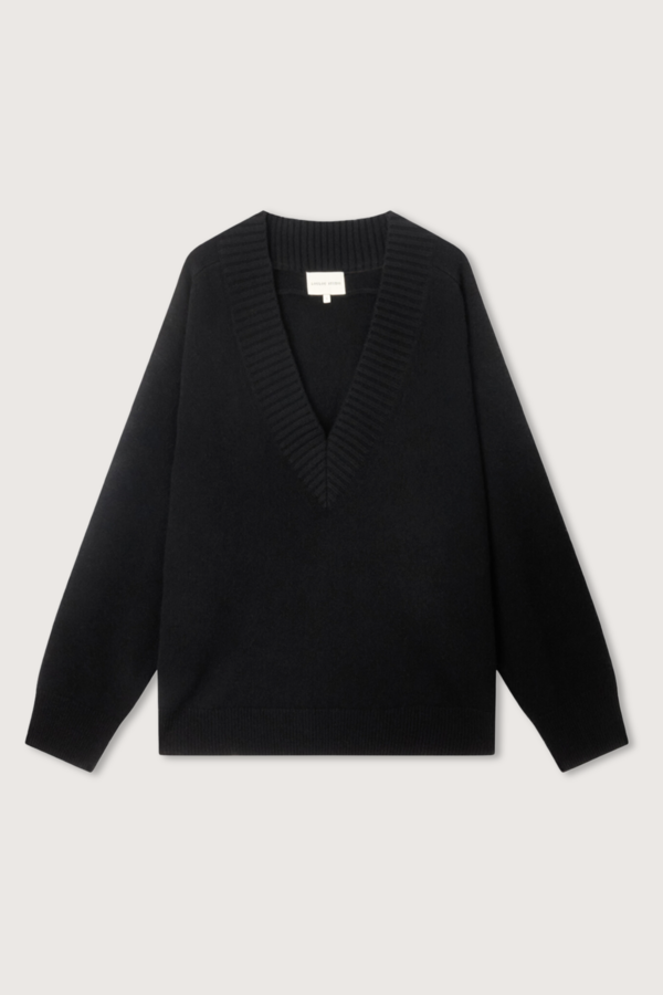 LouLou Studio Sage Deep V-Nk Cashmere Sweater - Black