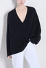 LouLou Studio Sage Deep V-Nk Cashmere Sweater - Black - Thumbnail 2