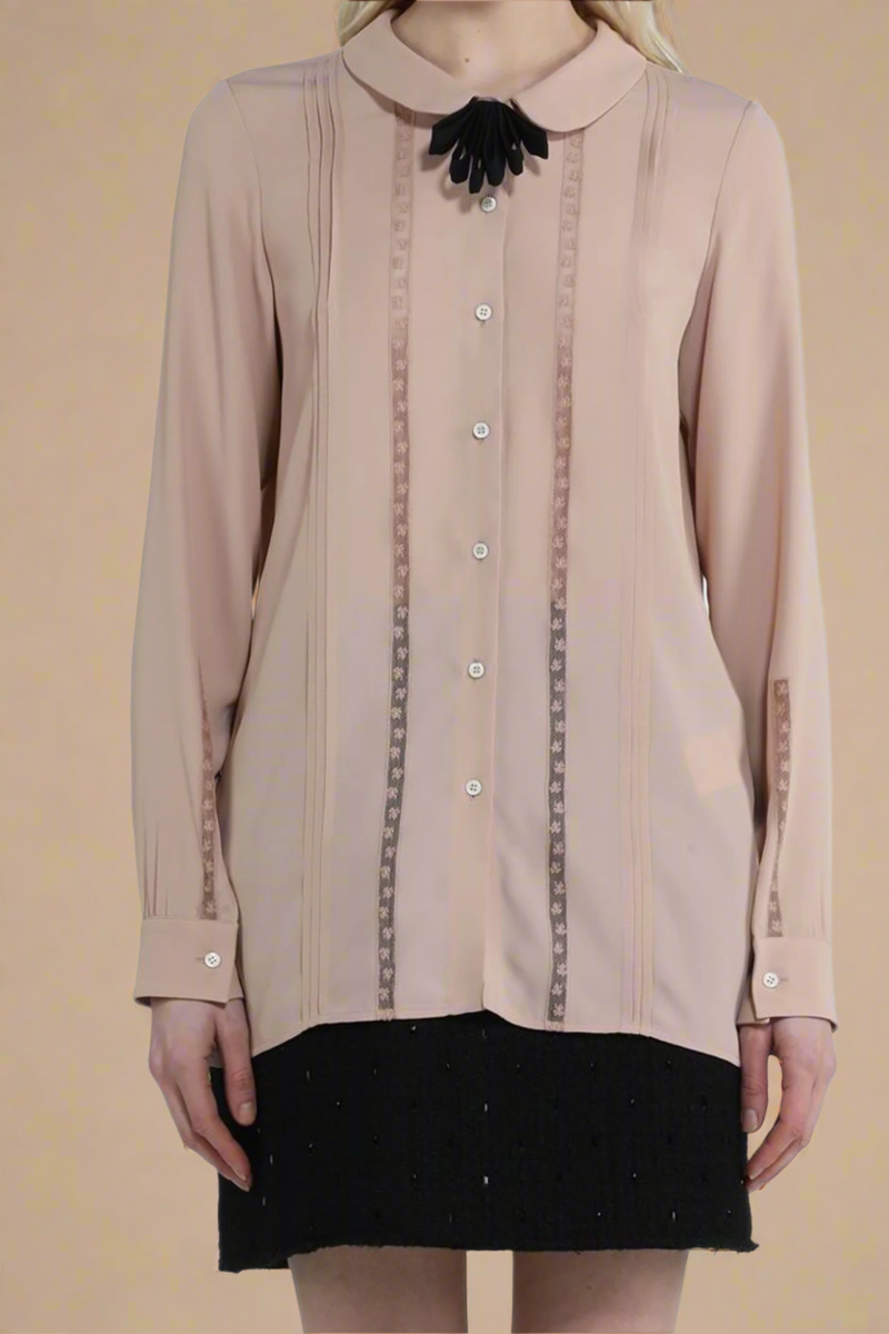 No. 21 Silk L/S Shirt with Lace Trim - Rose No. 21 Silk L/S Shirt with Lace Trim - Rose