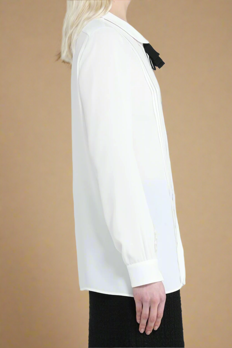 No. 21 Silk L/S Shirt with Lace Trim - White No. 21 Silk L/S Shirt with Lace Trim - White